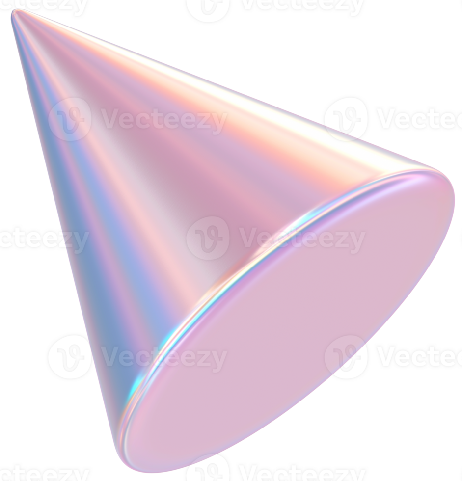 3D Rendering Holographic Pastel Cone Glossy Shape Illustration png