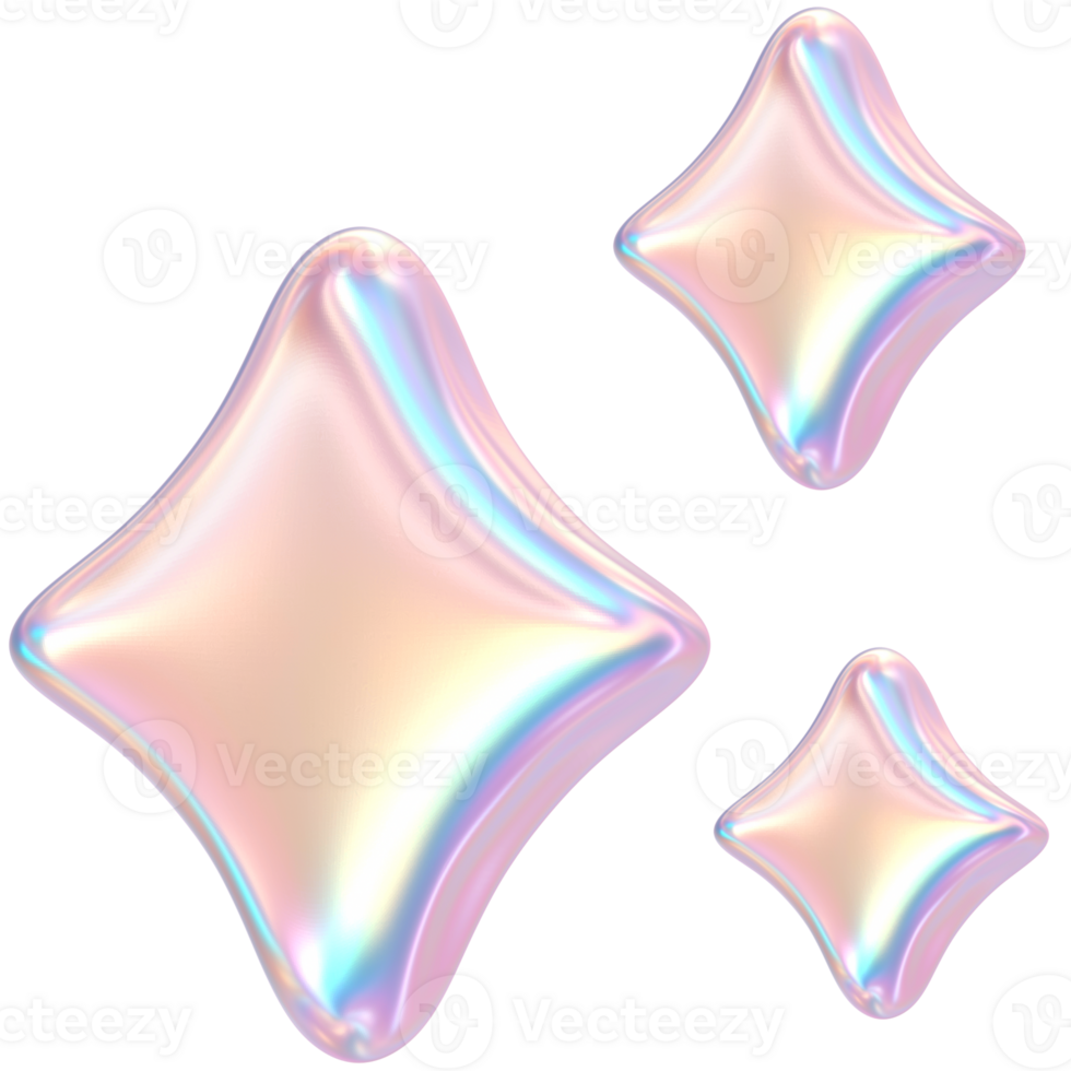 3D Rendering Holographic Pastel Star Sparkles Illustration png