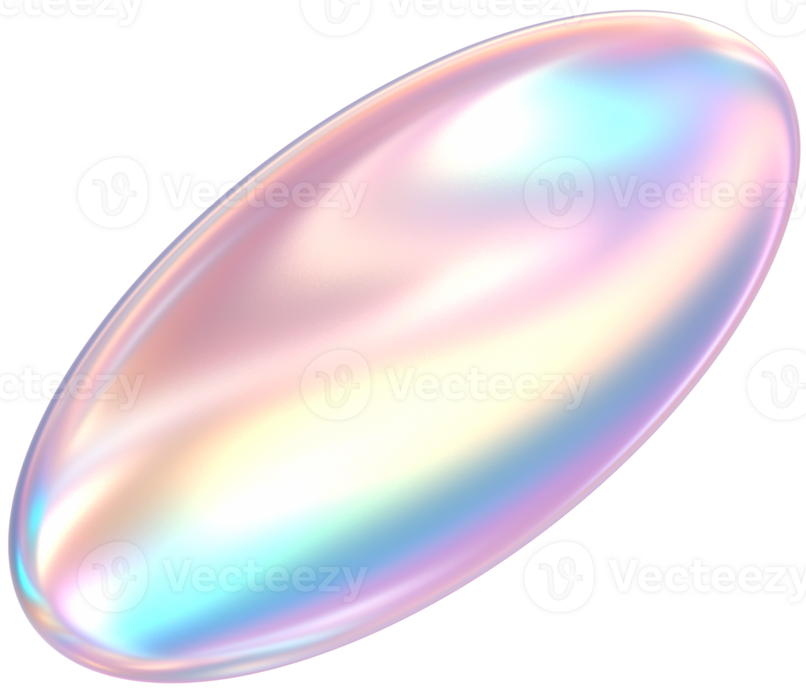 3D Rendering Holographic Pastel Oval Glossy Shape Illustration png