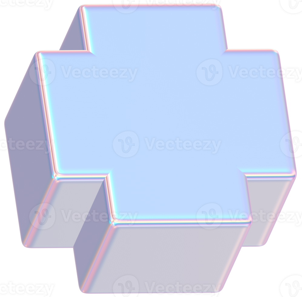 3D Rendering Holographic Pastel Cross Block 3D Shape png