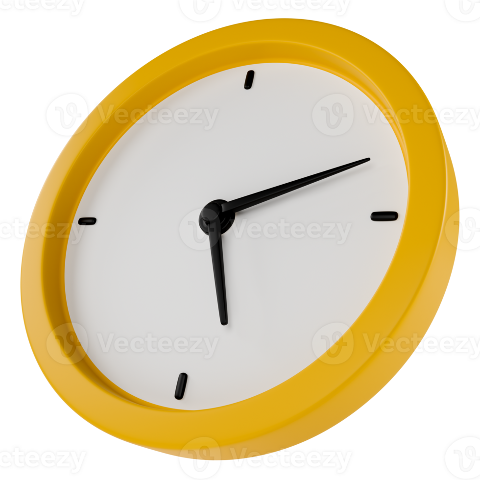Stylized yellow wall clock. Isolated on transparent background png