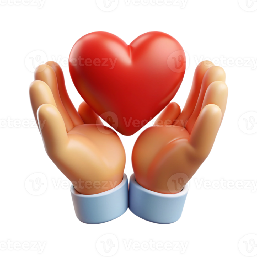 3D Heart Shape Held by Two Open Hands png