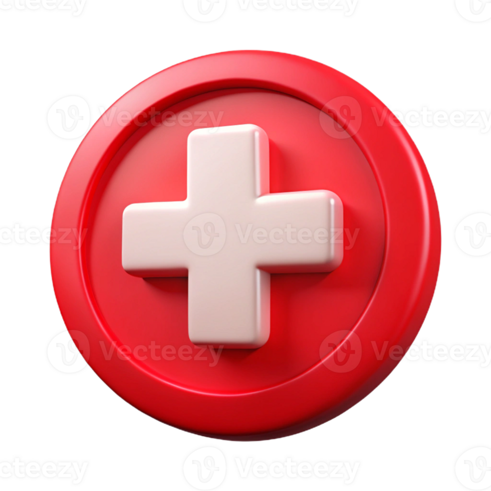 3D Red Cross on Circular Button Design png