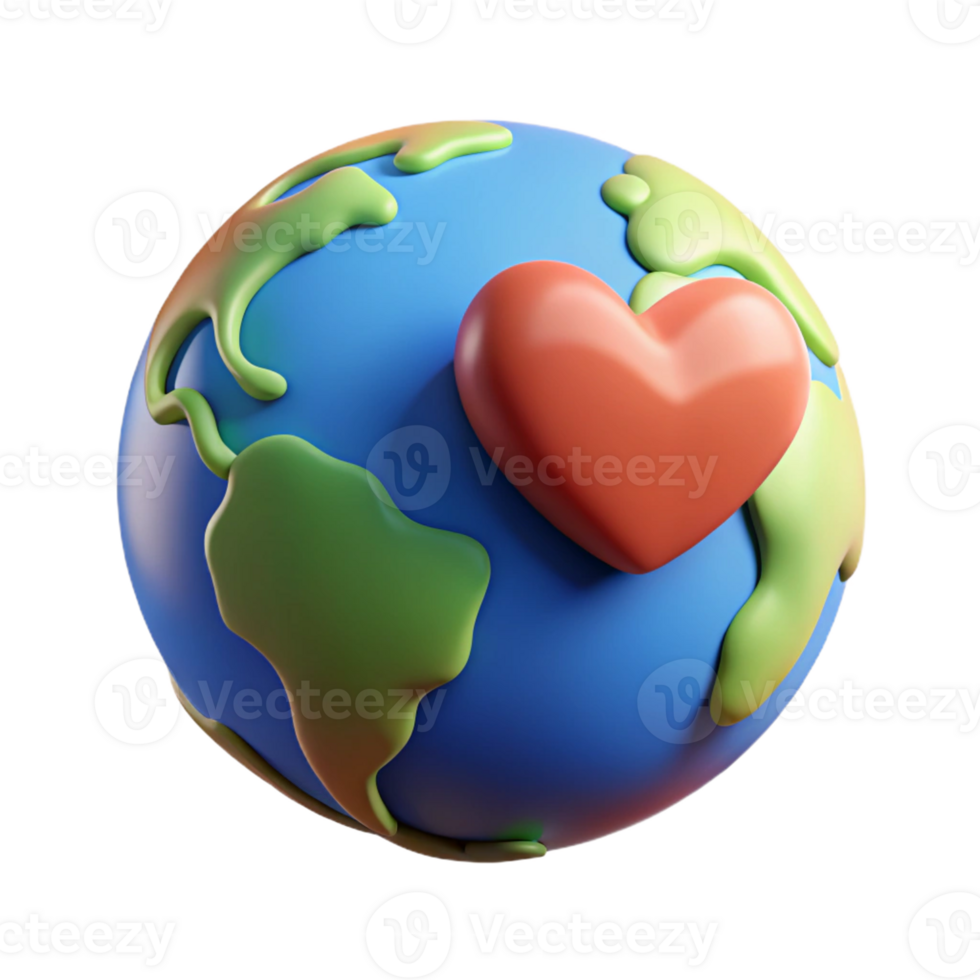 3D Globe with Heart Symbol for Global Love png