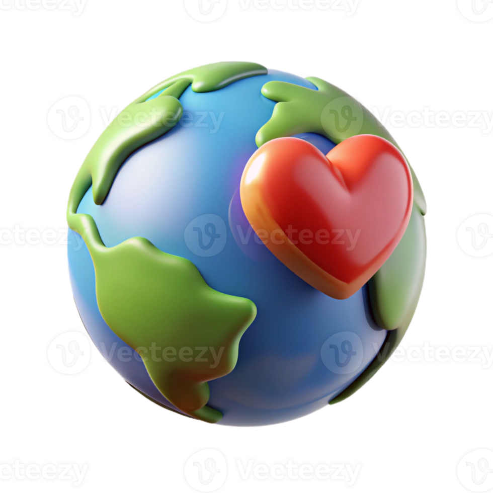 Earth Globe with Heart Design in 3D png