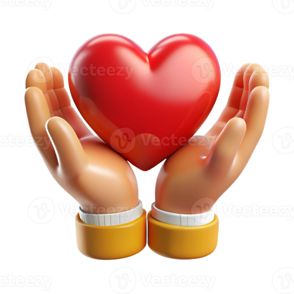 Hands Holding Heart Symbol in 3D Design png