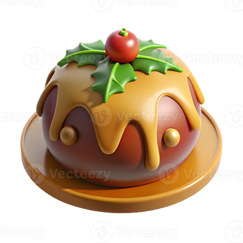 3D Christmas Pudding with Holly Decoration png