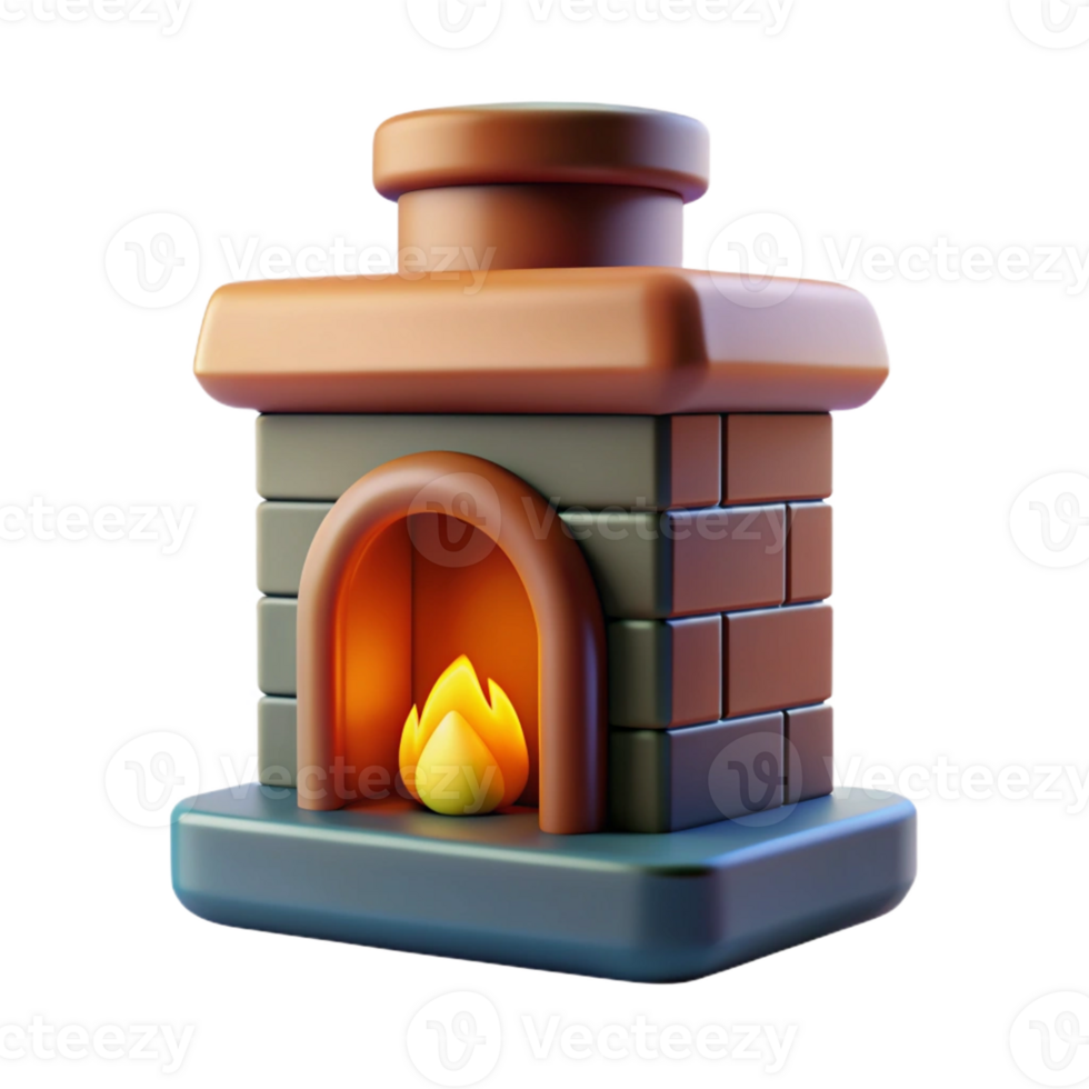 3D Fireplace with Fire and Chimney png