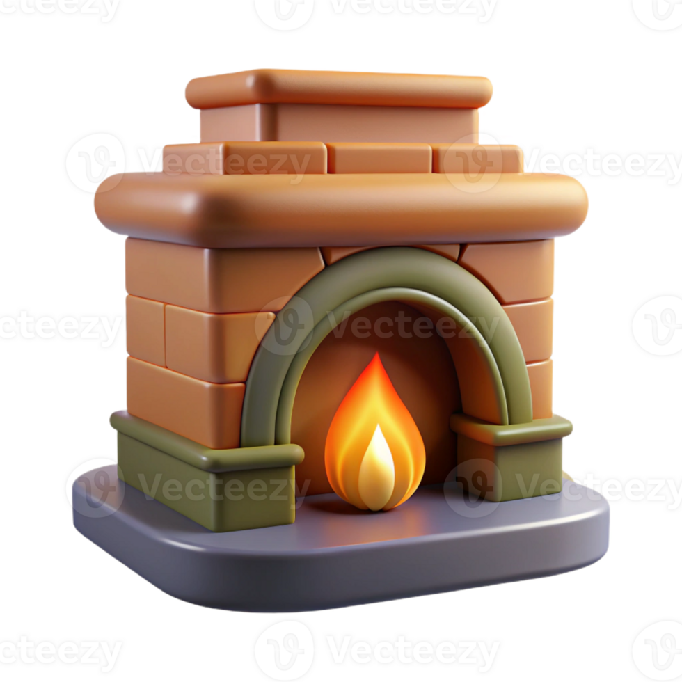 Christmas Fireplace with Fire in 3D Design png