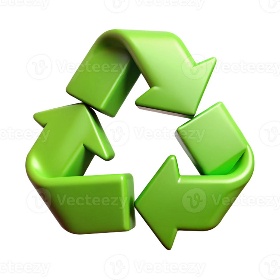3D Recycling Icon with Green Arrows for Eco-Friendly Design png