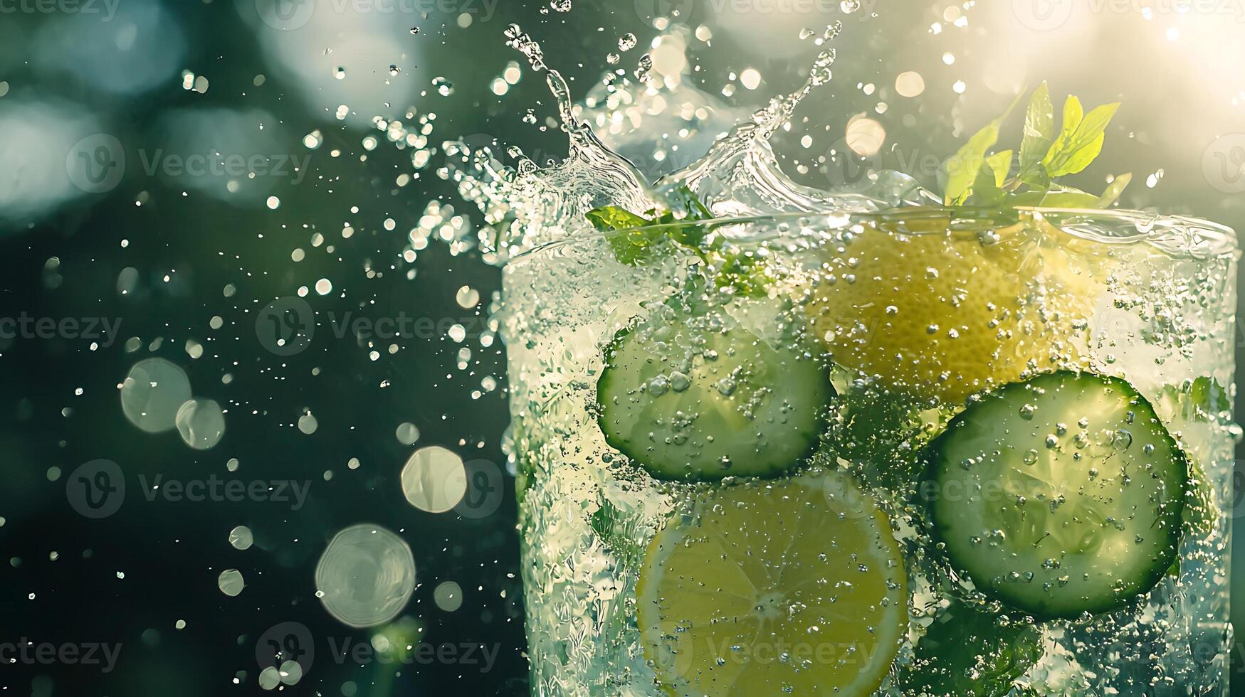 Refreshing Cucumber Lemon Mint Drink Splashing photo