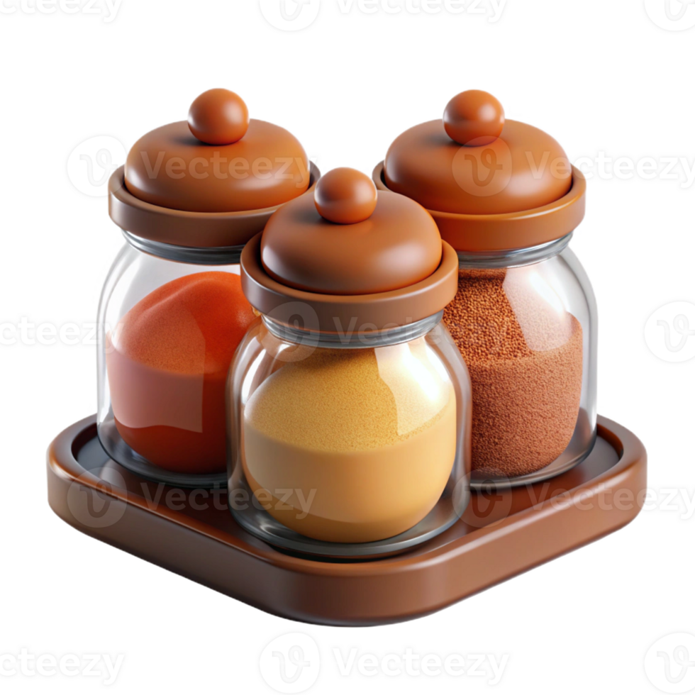 3D Icon of Small Glass Jars for Spices and Condiments png