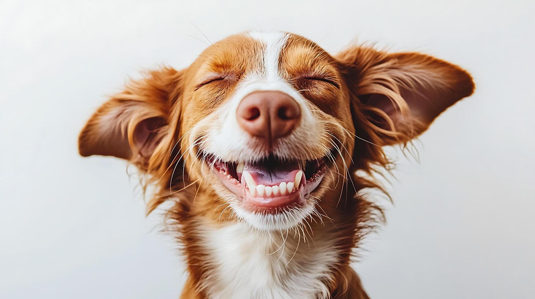 Happy Dog With Eyes Closed Smiling Widely photo