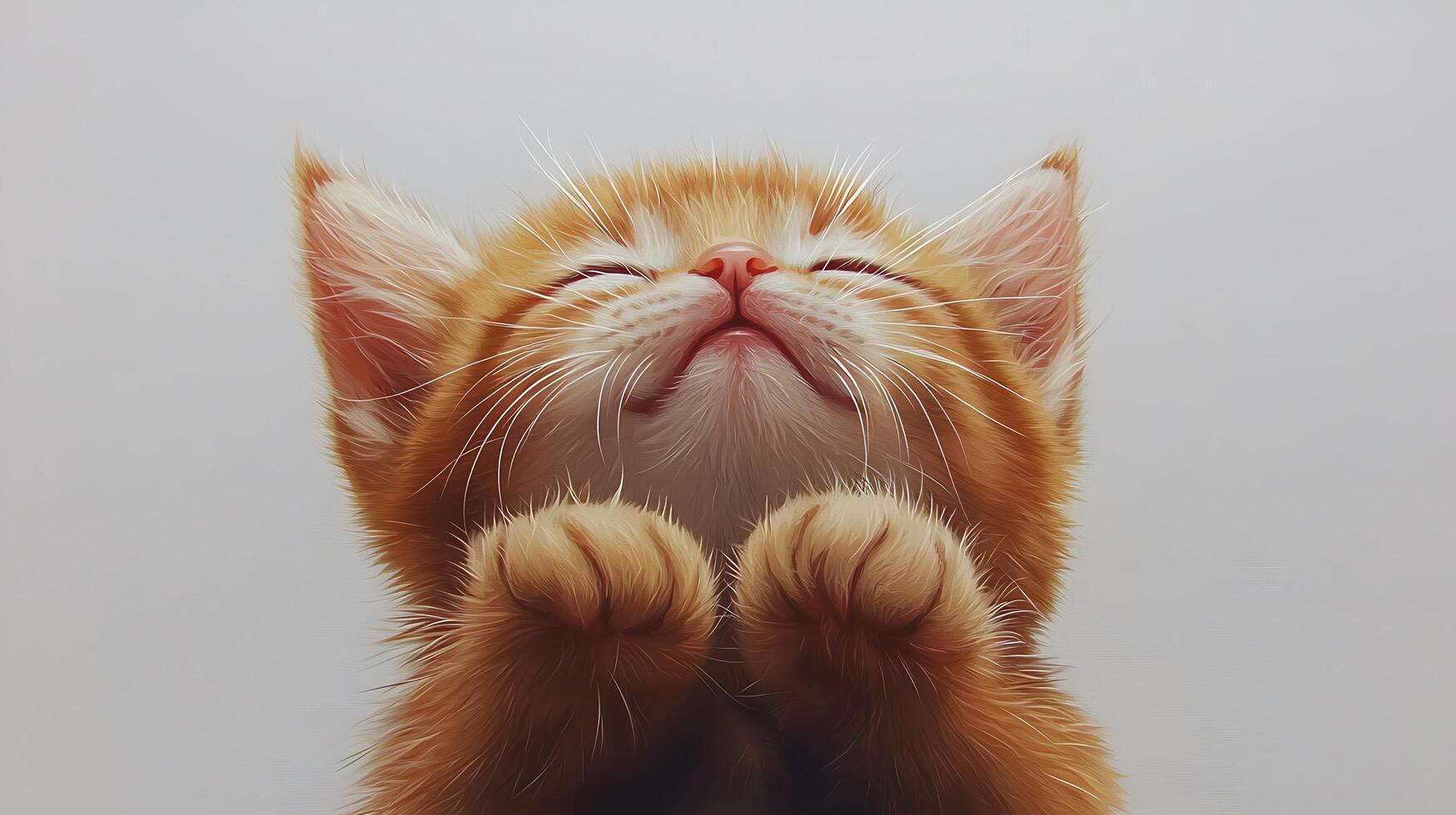 Adorable Orange Kitten Paws Upward Peaceful Pose photo