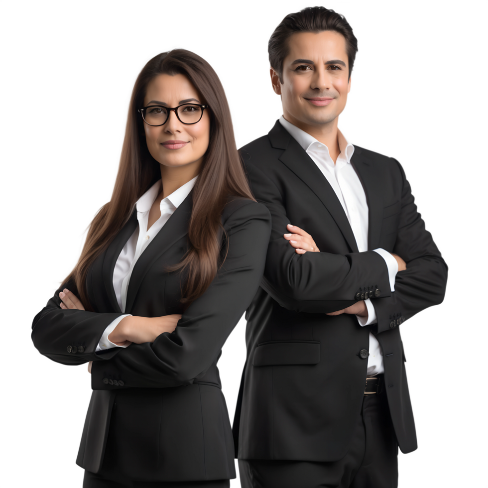 Two business people in suits and glasses png