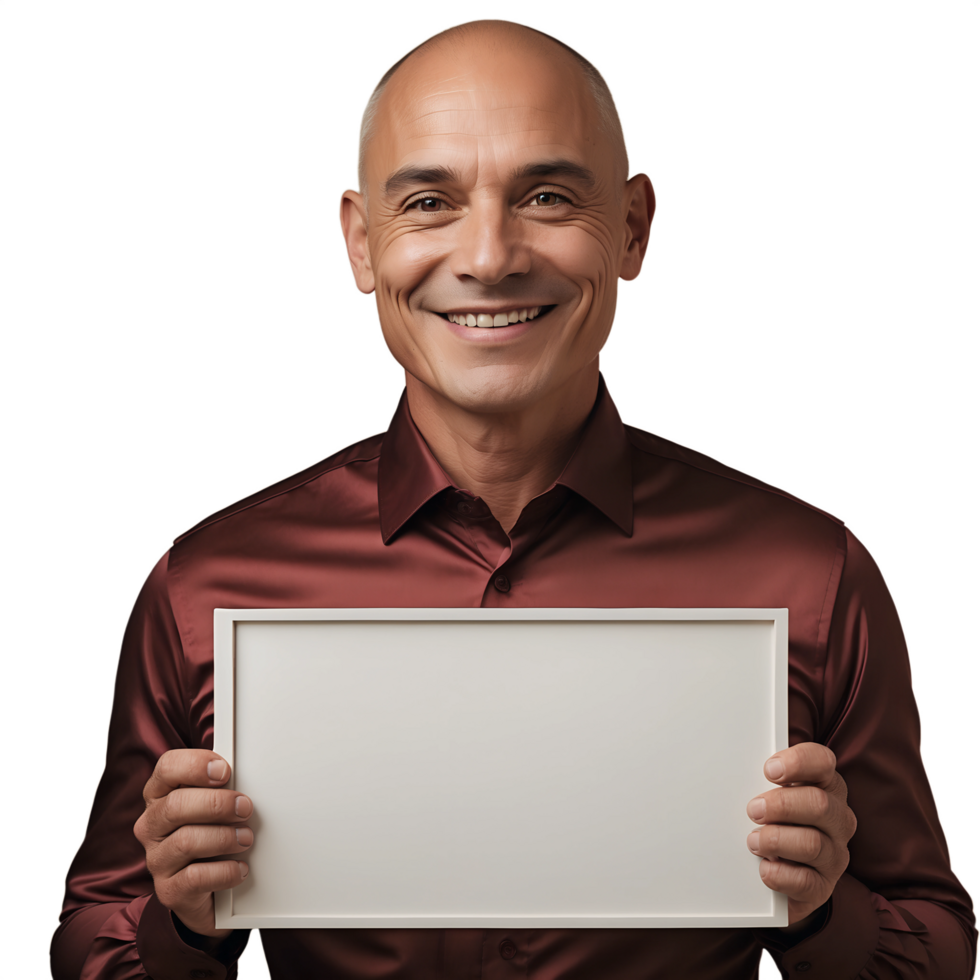 A bald man holding a blank sign png