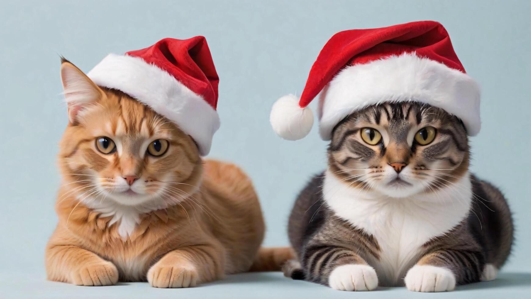 Two cats wearing Santa hats. photo