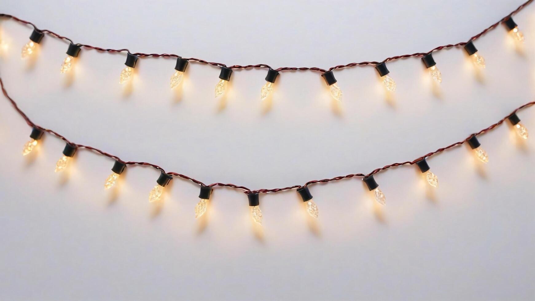 Two strings of warm-white LED fairy lights on white background. photo