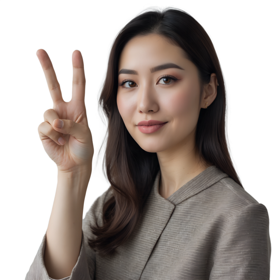 Asian woman showing peace sign png