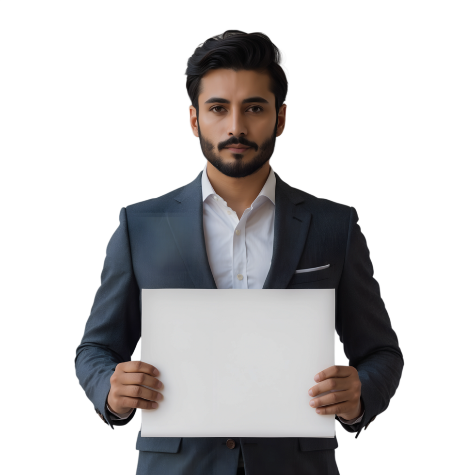 A man in a suit holding a blank sign png