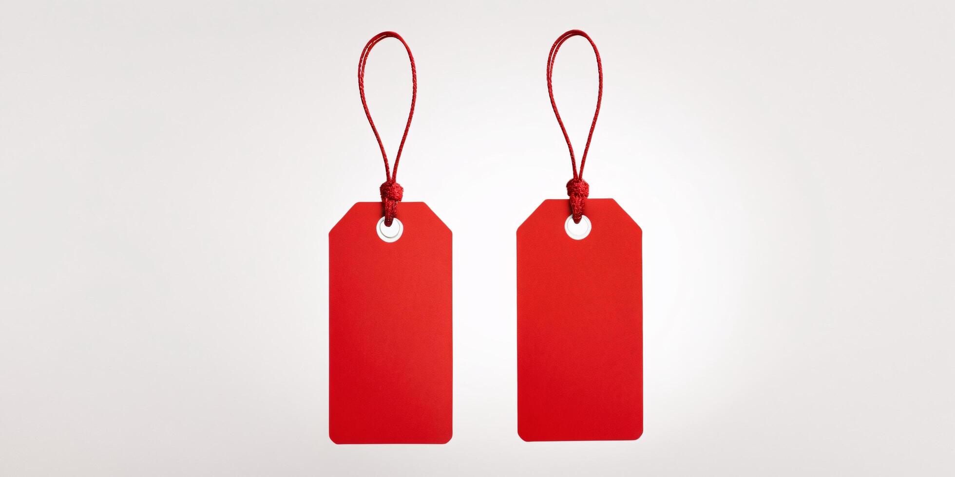 Two blank red gift tags with strings. photo