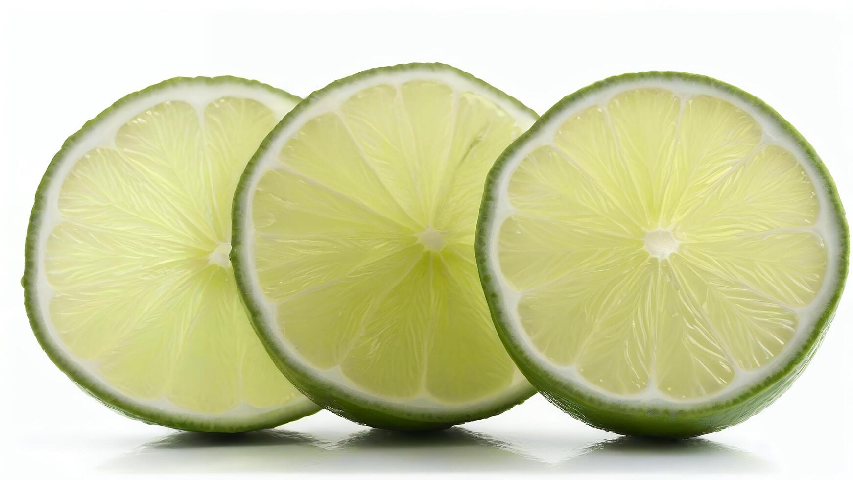 Three lime slices isolated on white background. photo