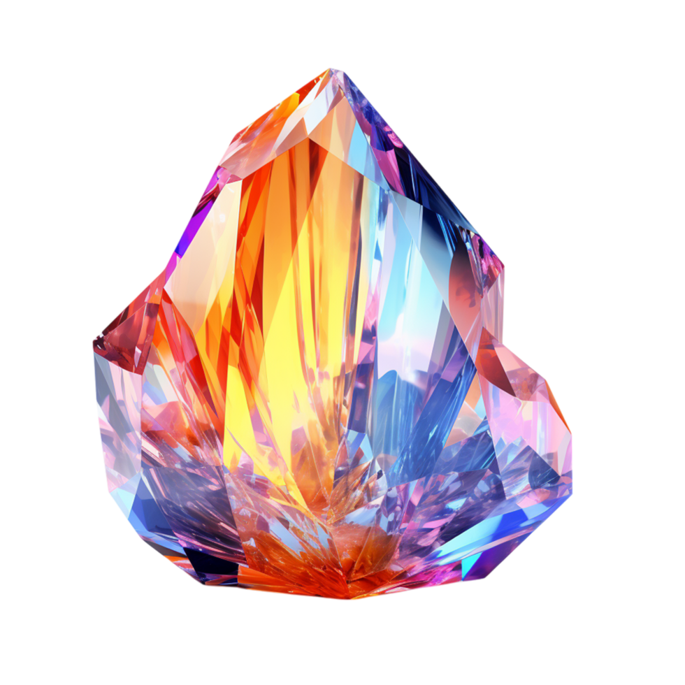 Vibrant Multicolored Crystal with Prism Effect and Reflective Surface png