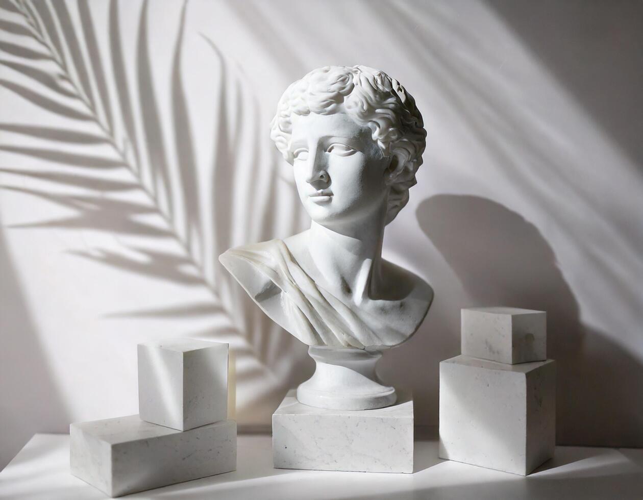 white marble statue composed of geometric shapes such as cubes, rectangles, cylinders photo