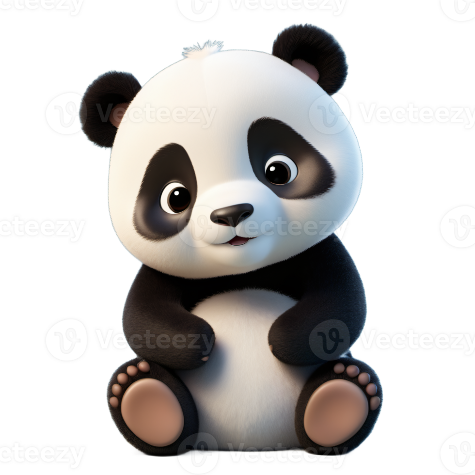 A chubby panda bear sitting, Cartoon style, 3d render, transparent wallpaper, isolated, cutout render image. png