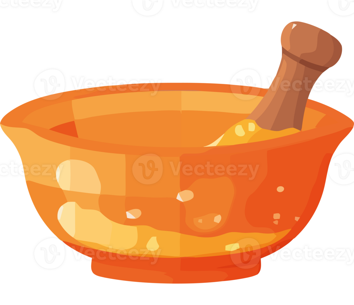Orange bowl with a wooden spoon png