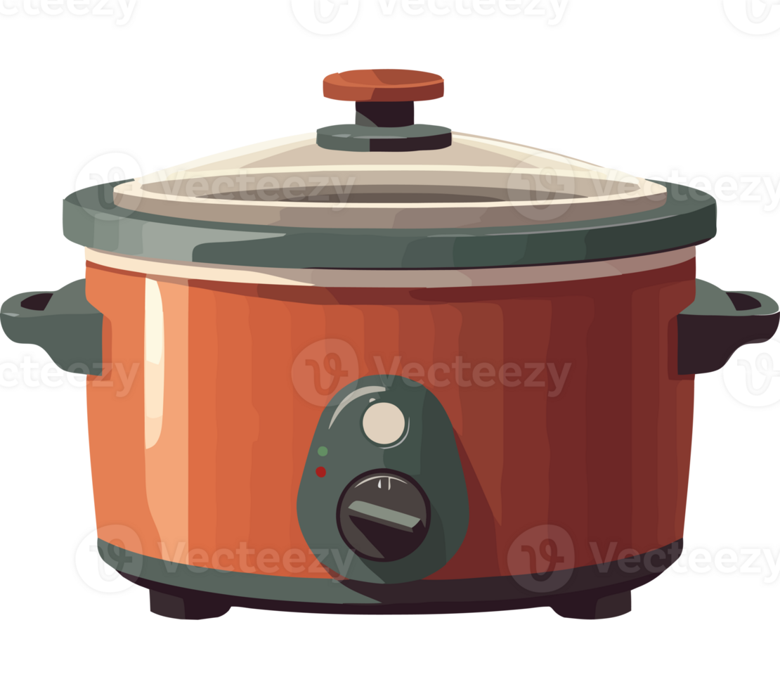 An orange slow cooker with a lid png