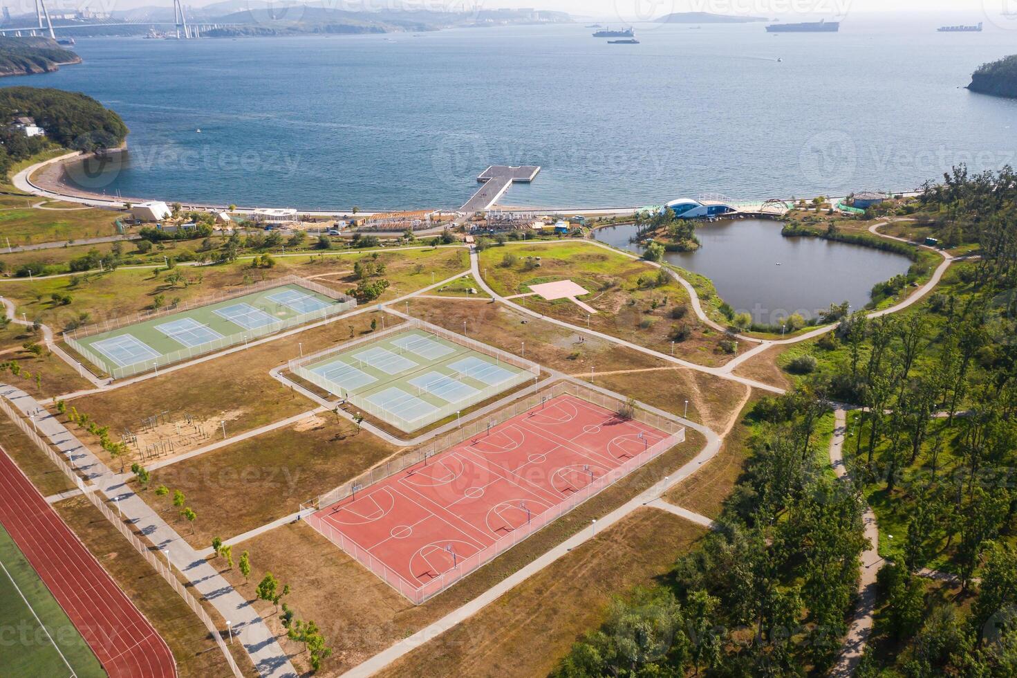 View from a drone on the modern campus of the university photo