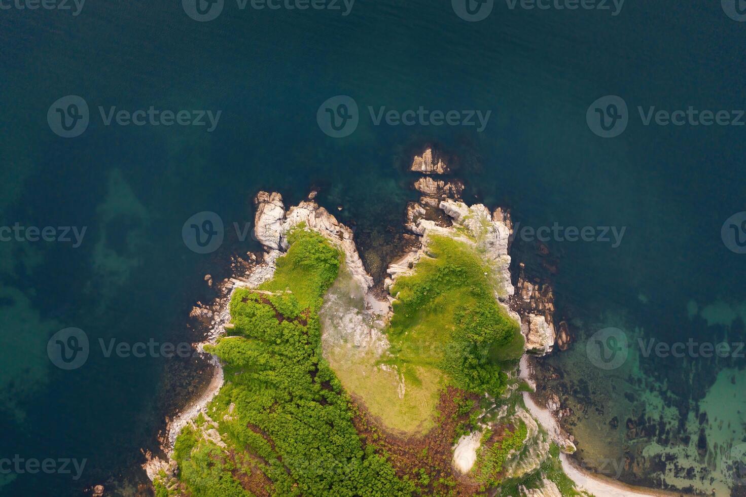 View from a drone vertically down on the rocks of Cape Kuzmin photo