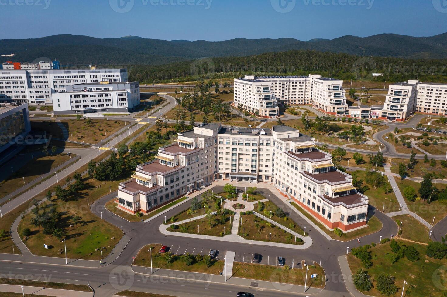 View from a drone on the modern campus of the university photo