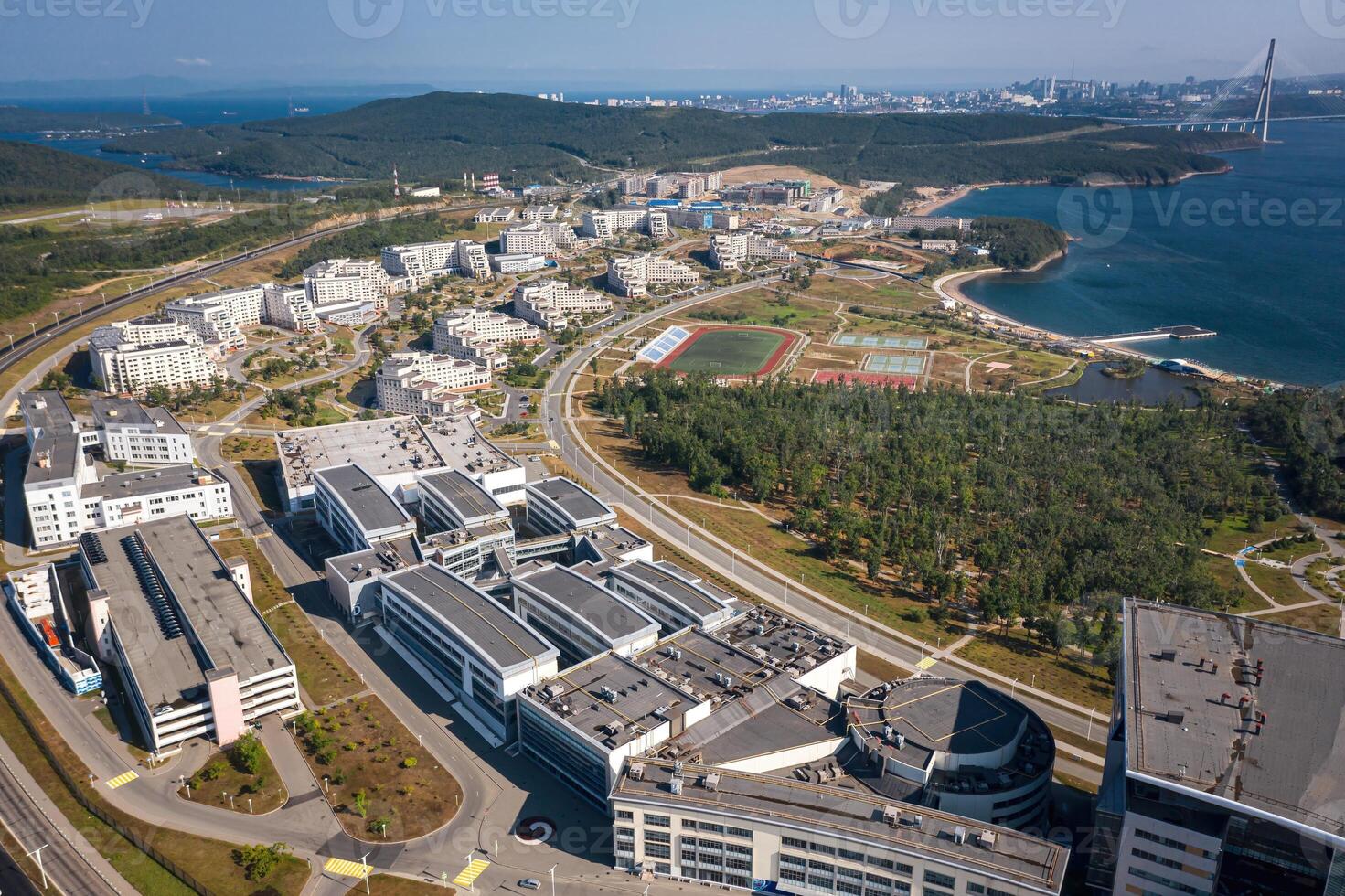 View from a drone on the campus of the university photo