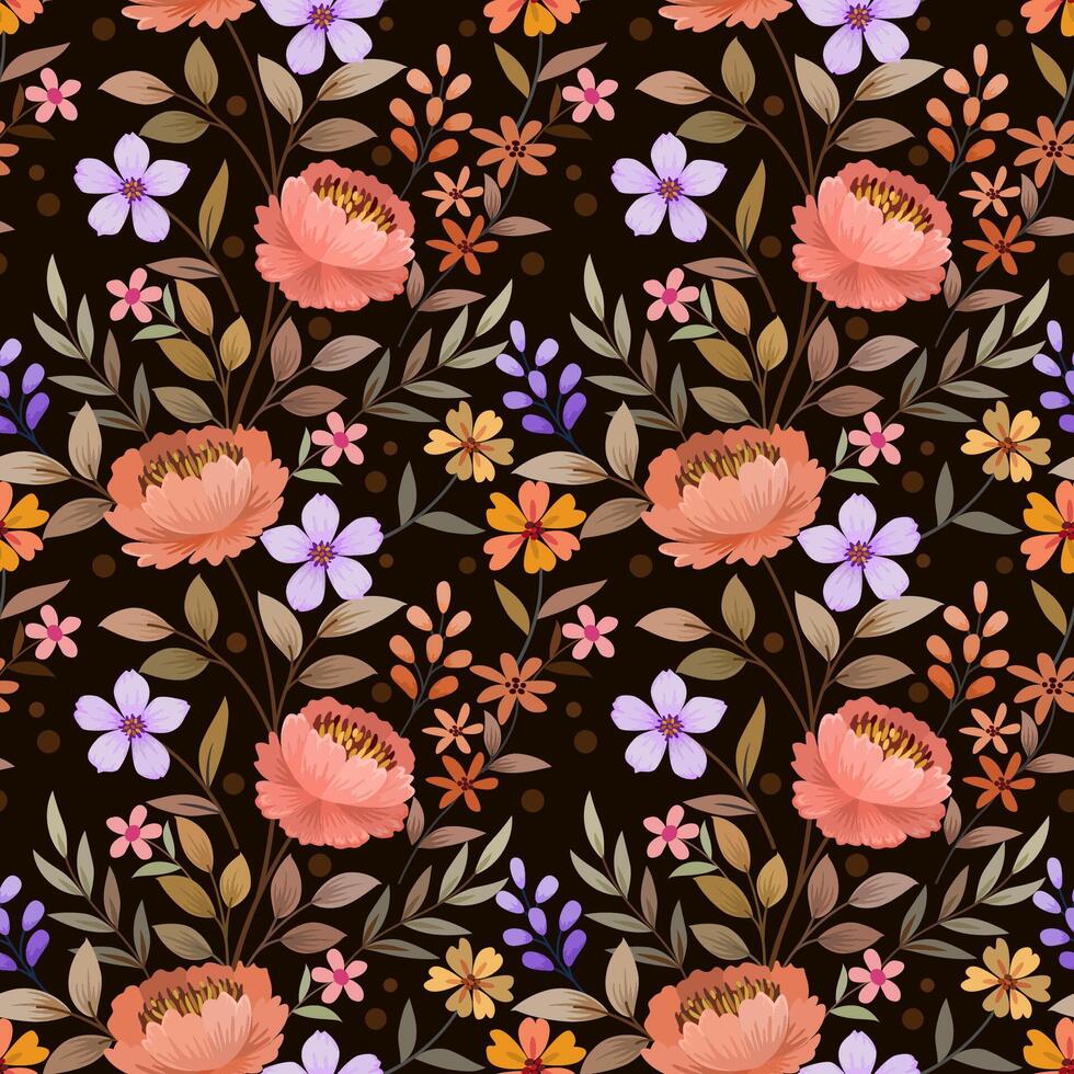 Beautiful flowers design on brown color background pattern. vector
