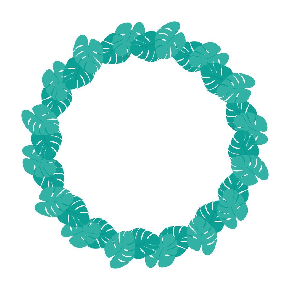 Monstera leaves Circular Frame Border in monochrome green. Minimalist Copy space Template concept. Isolated illustration Thematic cards, leaflets, brochures, prices, label or web promo banner vector