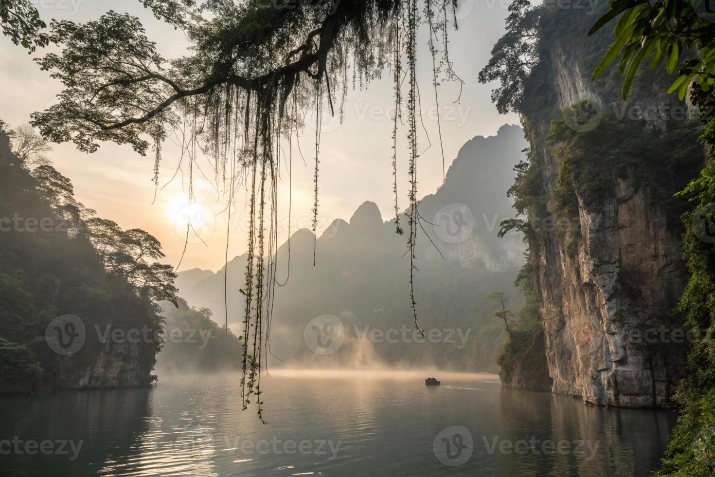 the sun rises over the mountains in the morning photo