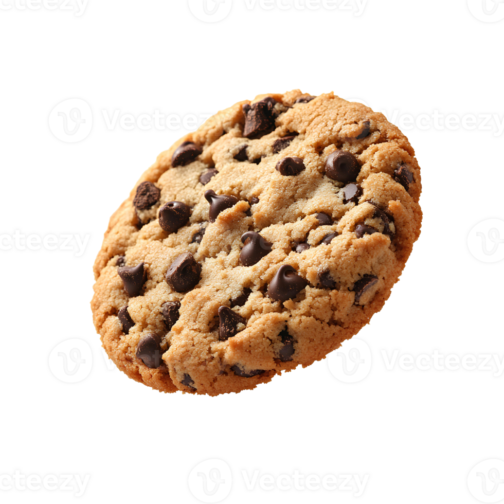 Chocolate chip cookie isolated showcasing a golden brown dough packed with rich chocolate pieces perfect for visuals focused on sweet treats, dessert recipes, or snack promotions png