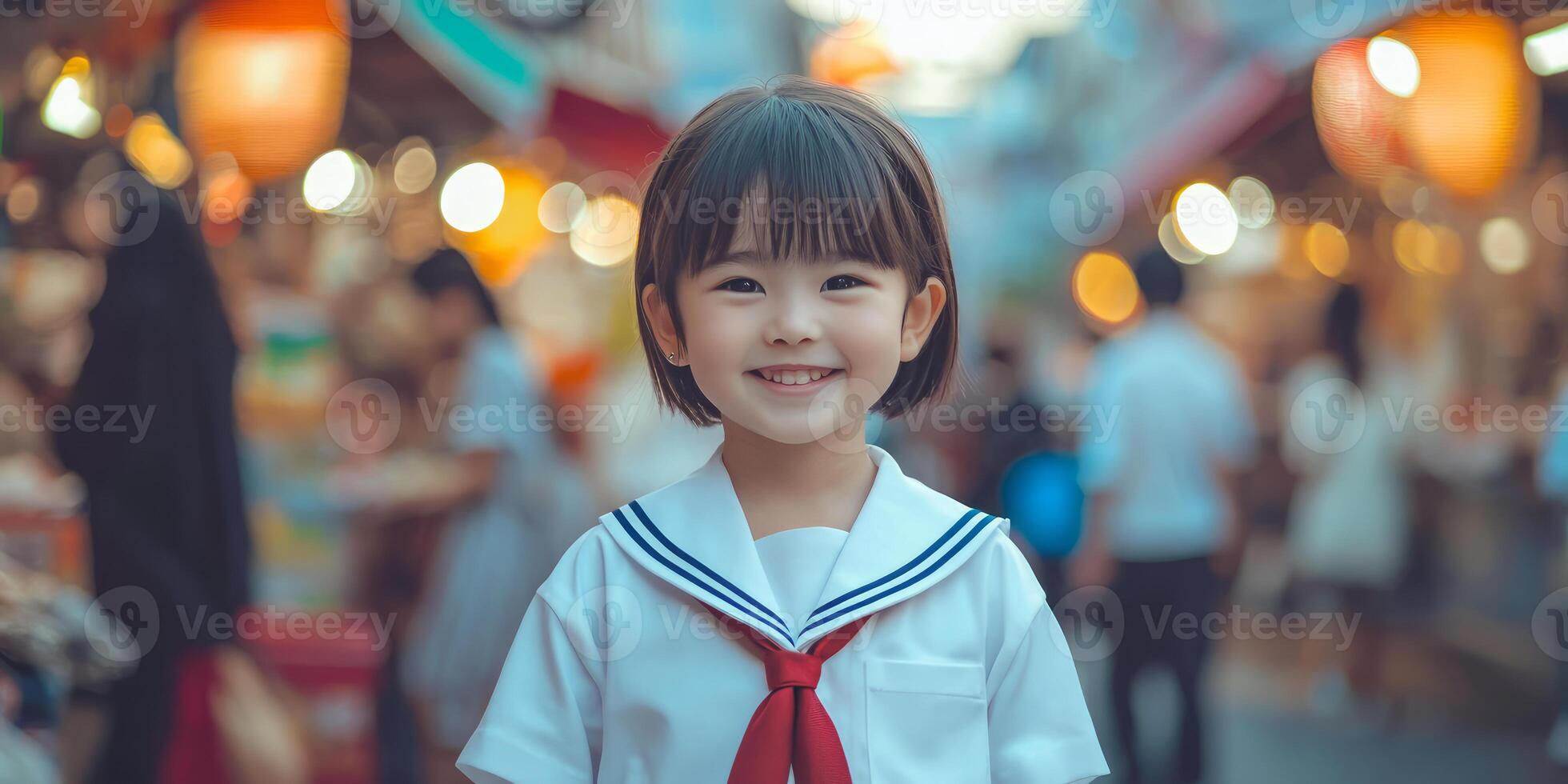 A cute girl with short hair, wearing a white school uniform and red tie, smiling at the camera photo