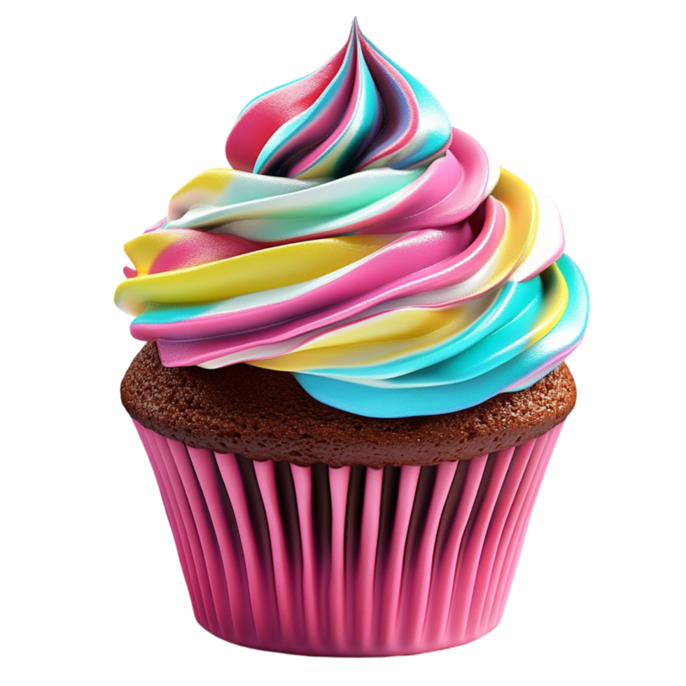 Cupcake with Rainbow Frosting png