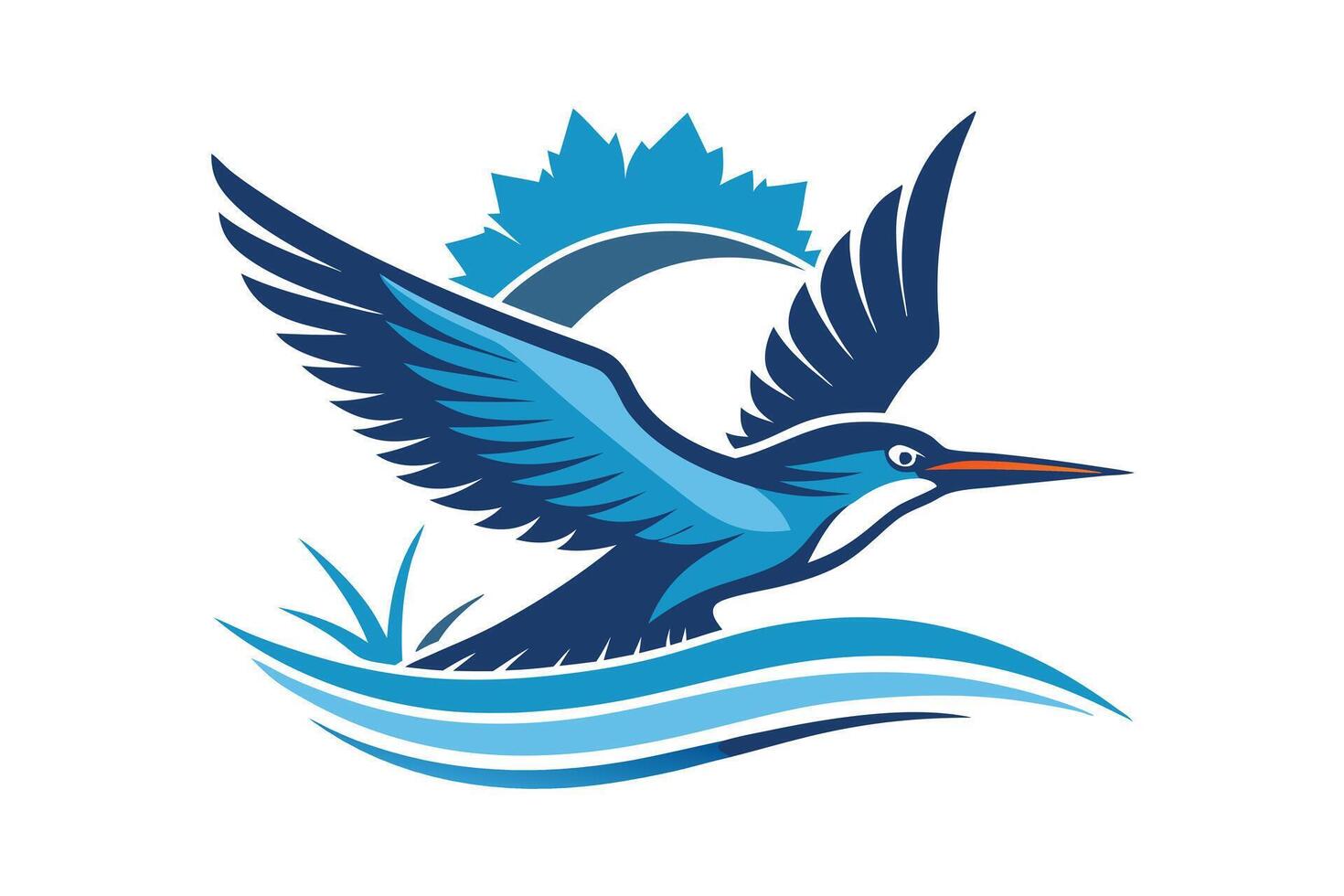 flying kingfisher with color silhouette logo vector