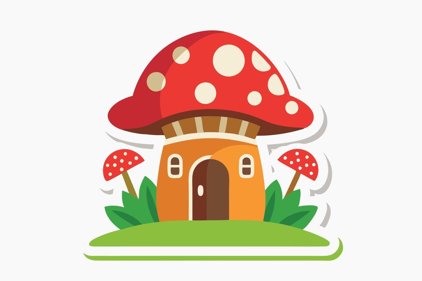 Decorative Sticker Whimsical Mushroom House white background vector