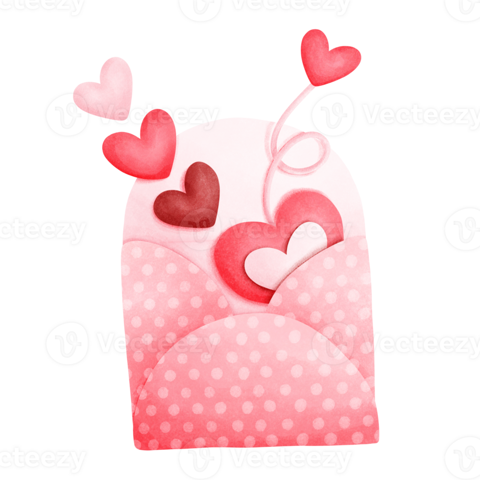 watercolor painting red envelope There is a pattern of white spots. And there are many hearts inside. The envelope is curved. png