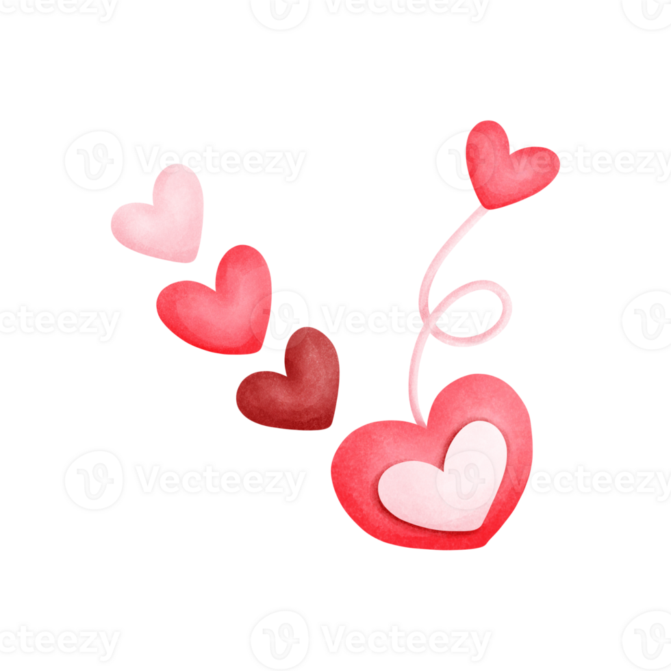 Watercolor painting, multiple hearts bursting out in layers png
