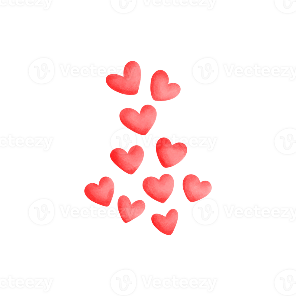 A watercolor painting of several small red hearts, representing Valentine's Day. png