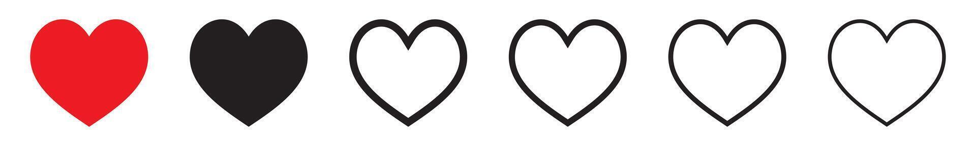 Heart icon, red, black and outline heart icon, love icon. vector