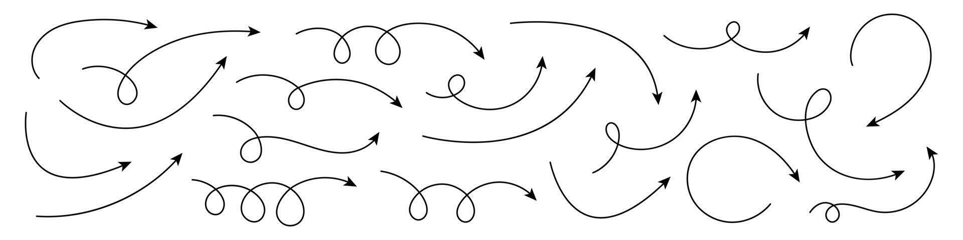 Collection of curved arrows. Set of hand drawncurved arrows. vector