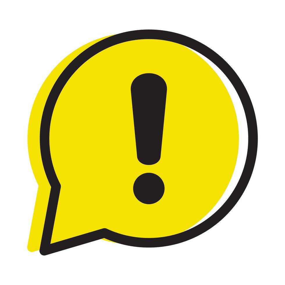 Hazard warning attention sign or exclamation symbol in a yellow speech bubble icon. vector