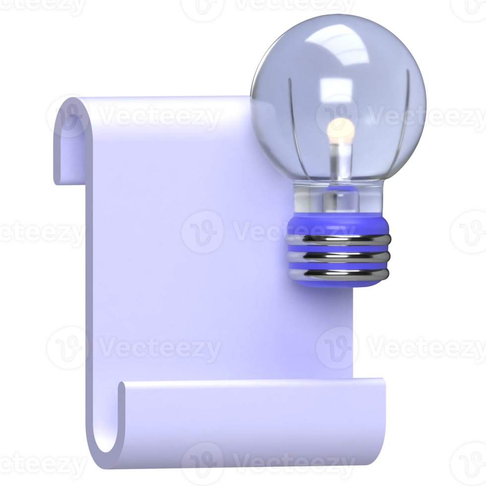 Lightbulb and Scroll Paper 3D Icon png